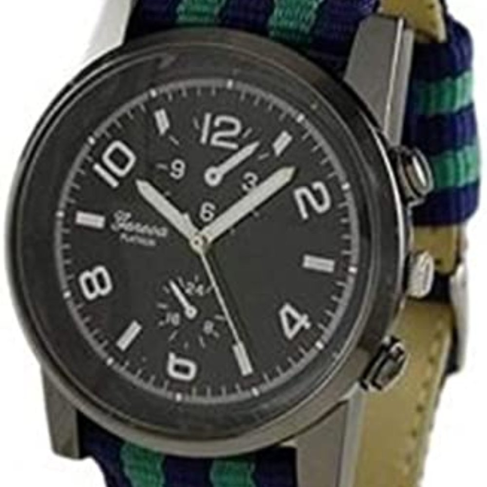 GENEVA PLATINUM 12229012 MEN'S DUAL COLOR RIBBON WATCH- GREEN/BLUE